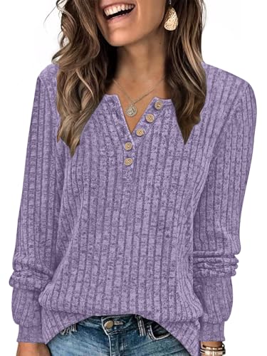 AUTOMET Long Sleeve Shirts 2025 Winter Outfits Fall Clothes Fashion Women Sweater Henley Button Business Casual Dressy Lightweight Tunic Blouse Pullover Trendy Tops Cute Clothing