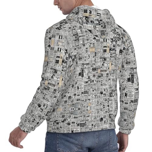 Newspaper Hd Men'S Casual Sweatshirt Hoodie, Long Sleeve Hooded Pullover With Pocket And Drawstring4