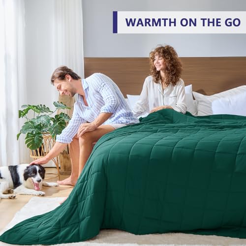 Image of King Size Weighted Blanket for Adults (30 lbs, 80 inch x 87 inch, Dark Green) Cooling Heavy Blanket for Sleeping Perfect for 290-310 lbs, Breathable Blanket for Adults & Couple All Season, Machine Washable