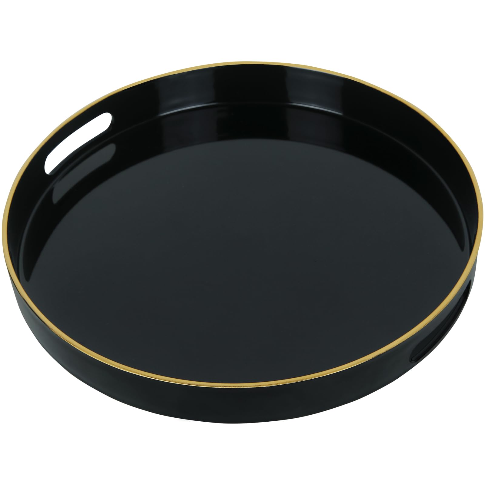 YXZHUOYU Black Sturdy Acrylic Serving Tray with Handles-13Inch, Morden Plastic Round Serving Tray for Coffee Table Bathroom, Ottoman, Home Decor