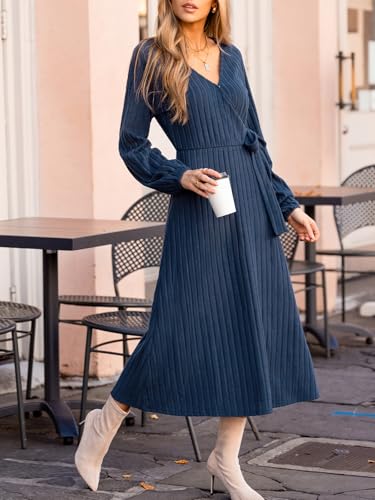 Robe en maille côtelée col en V Cupshe avec ceinture élégante pour automne - 3
