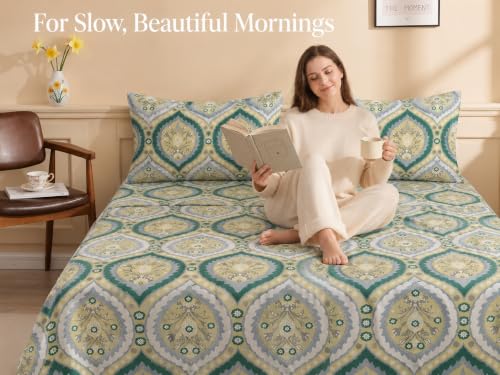 Image of BSB HOME 240 TC Cotton King Size Bedsheet, Premium Soft Breathable Floral Printed Double Bed Sheet, Bed Cover for Bedroom, Durable Bedding, 90 x 100 Inches (229 x 254 cm) - Sage Green