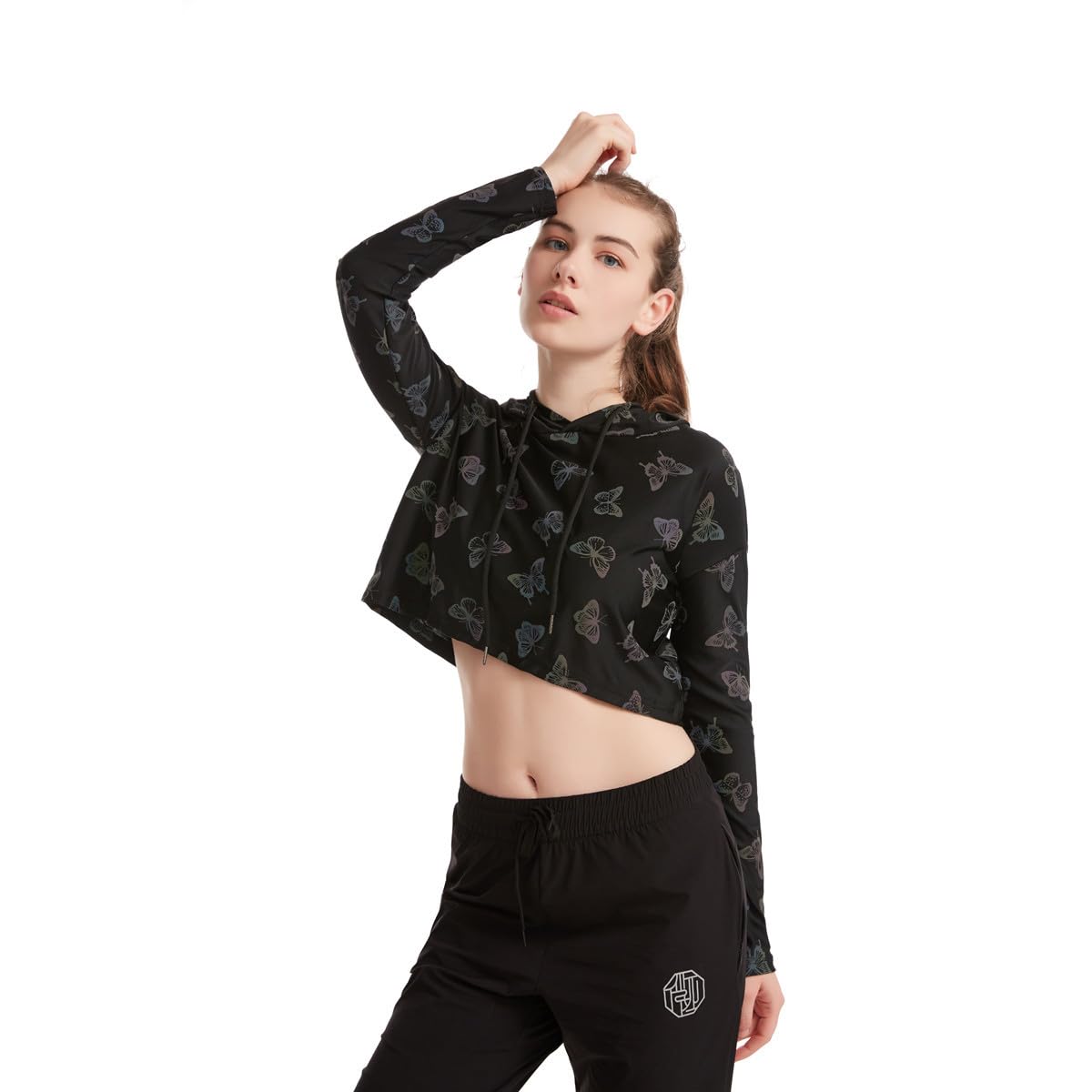 BaronHong Colorido Reflectante Sudaderas Mujeres Harajuku Sexy Cropped Hoodie Noche Reflectante Sudaderas Ropa de calle