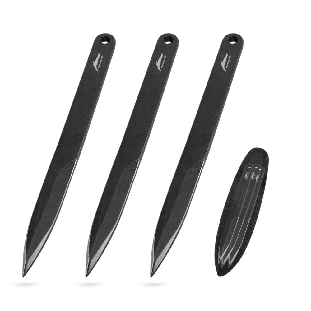 Throwing Life 3-Piece Throwing Tool Practice Set, 9.06 in (23 cm) Solid Stainless Steel Trainers Set, 6.7mm Thick, 6.63 oz (188g) Balanced Design for Target Practice & Outdoor Skill Training, Black Stonewashed Finish