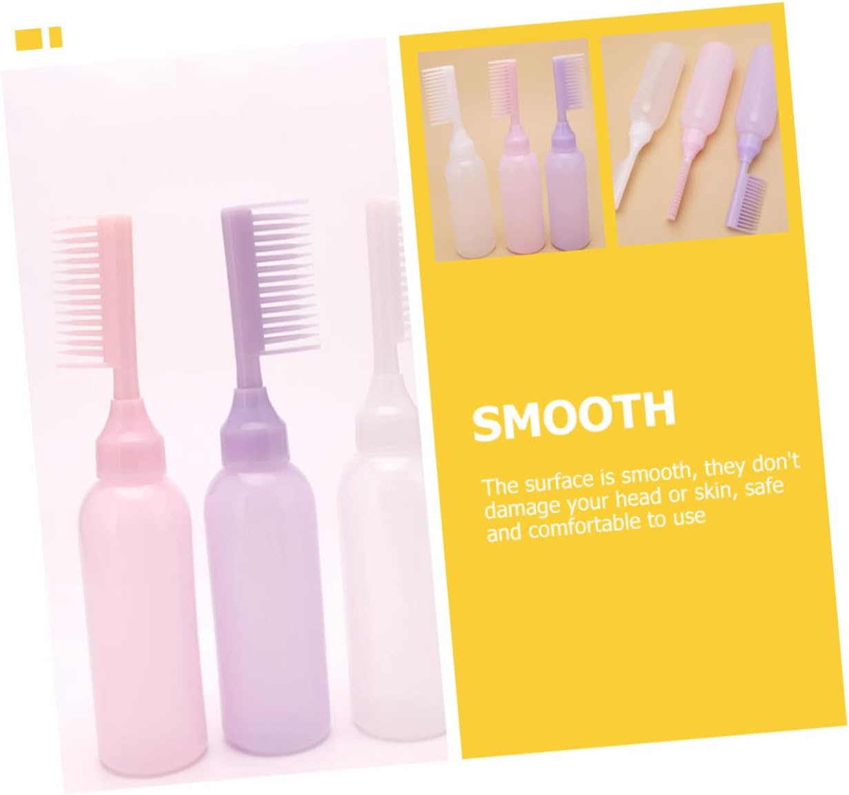 3Pcs Hair Dye Applicator Bottles with Comb Easy Squeeze Hair Coloring Bottles for Home Use Smooth Surface Safe Convenient for Hair Color Conditioner Shampoo