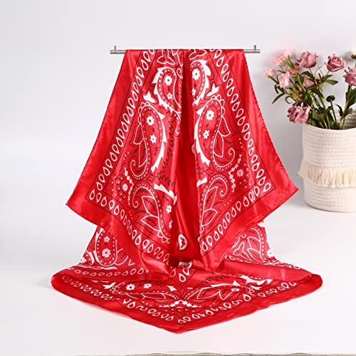 AWAYTR 35” Satin Large Square Head Scarves - 4PCS Silk Like Neck Scarf Hair Sleeping Wraps Satin Silk Scarfs for Women