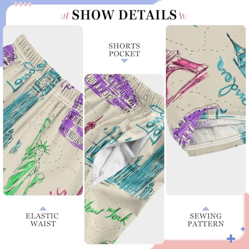 London Paris City Boys Long Pants Soft Trousers Elastic Waist Kids Lounge Bottoms with Pockets S-XL4