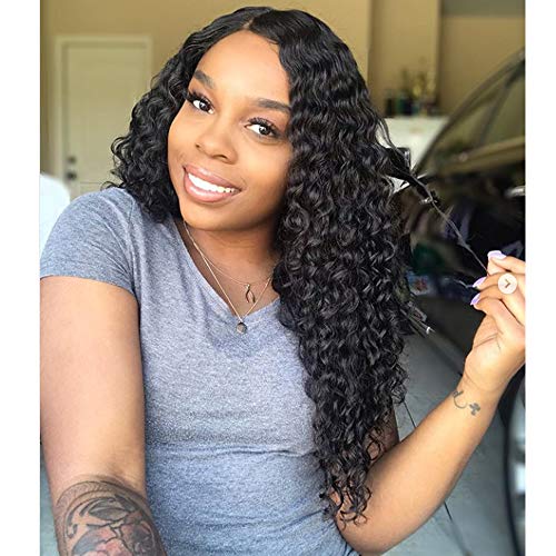 8A Brazilian Deep Wave Bundles 3 Bundles with 4x4 Lace Closure 100% Unprocessed Human Hair Extensions Weave Natural Color (16 18 20+14CLOSURE)