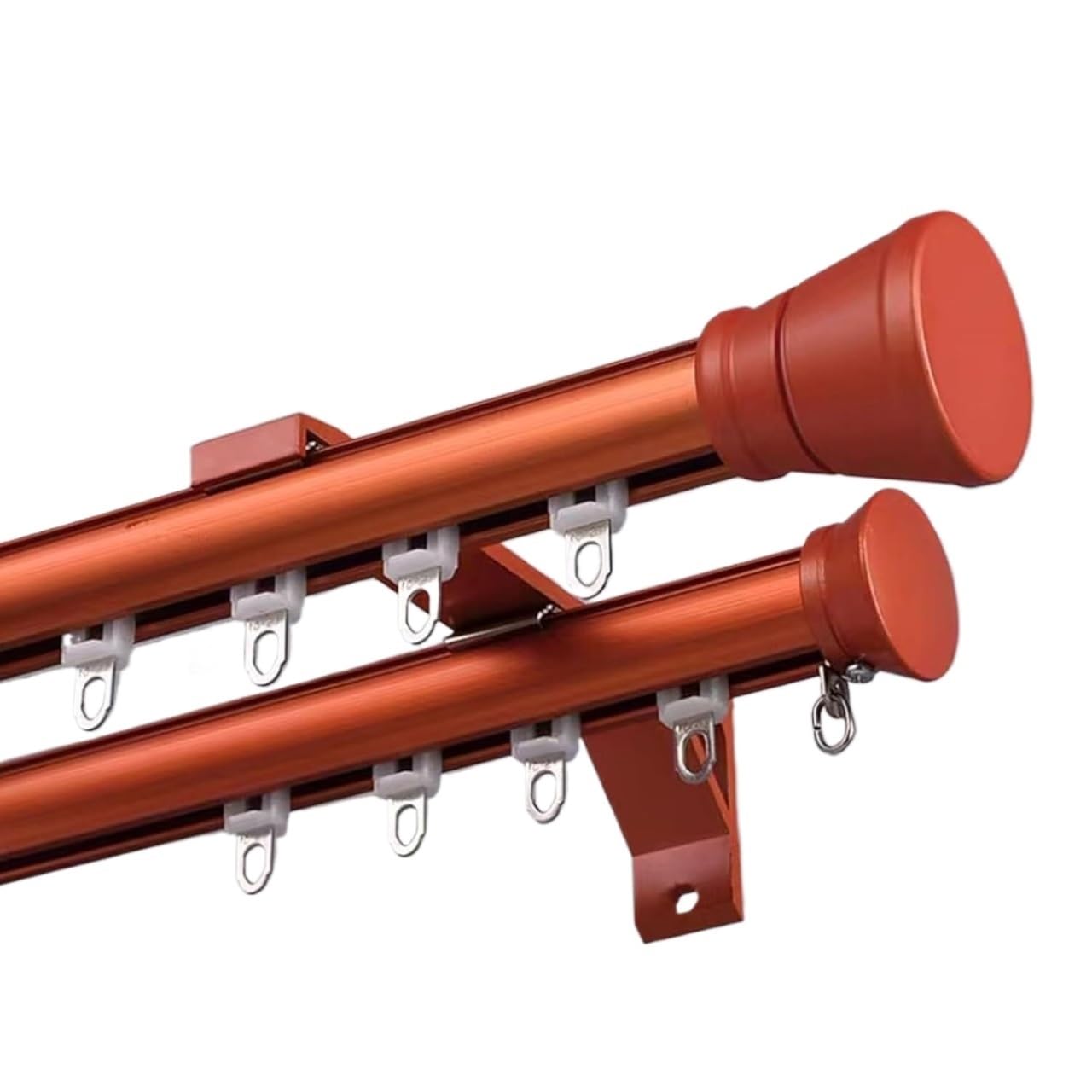 Rail de rideau double blanc, système de fixation murale robuste en alliage d'aluminium for baies vitrées, salon et balcon (supports, vis et patins inclus)(Orange,1.5m (4.9ft))
