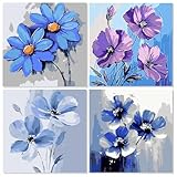 NAIMOER 4 Pack Paint by Numbers Adult Kit with Framed, Adult Paint by Number Kits, Flowers DIY Oil Painting Kit for Adults Beginner Perfect for Crafts Arts Hobbies and Home Wall Decor 8×8Inch