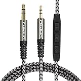 Replacement Audio Cable,3.5mm Male to 2.5mm Male Cable for Headphones,LANMU Braided Audio Cable,Stereo Audio Cable with Mic and Volume Control for iPhone Android Smartphones 4.9ft/1.5M Black