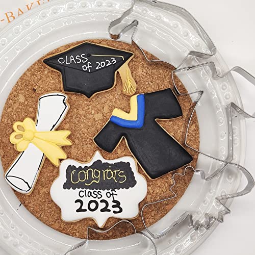 4 Pieces Graduation Cookie Cutters, Stainless Steel Molds Graduation Cap, Gown, Diploma, Medallion Shapes For High School College Party Supplies #TOP26
