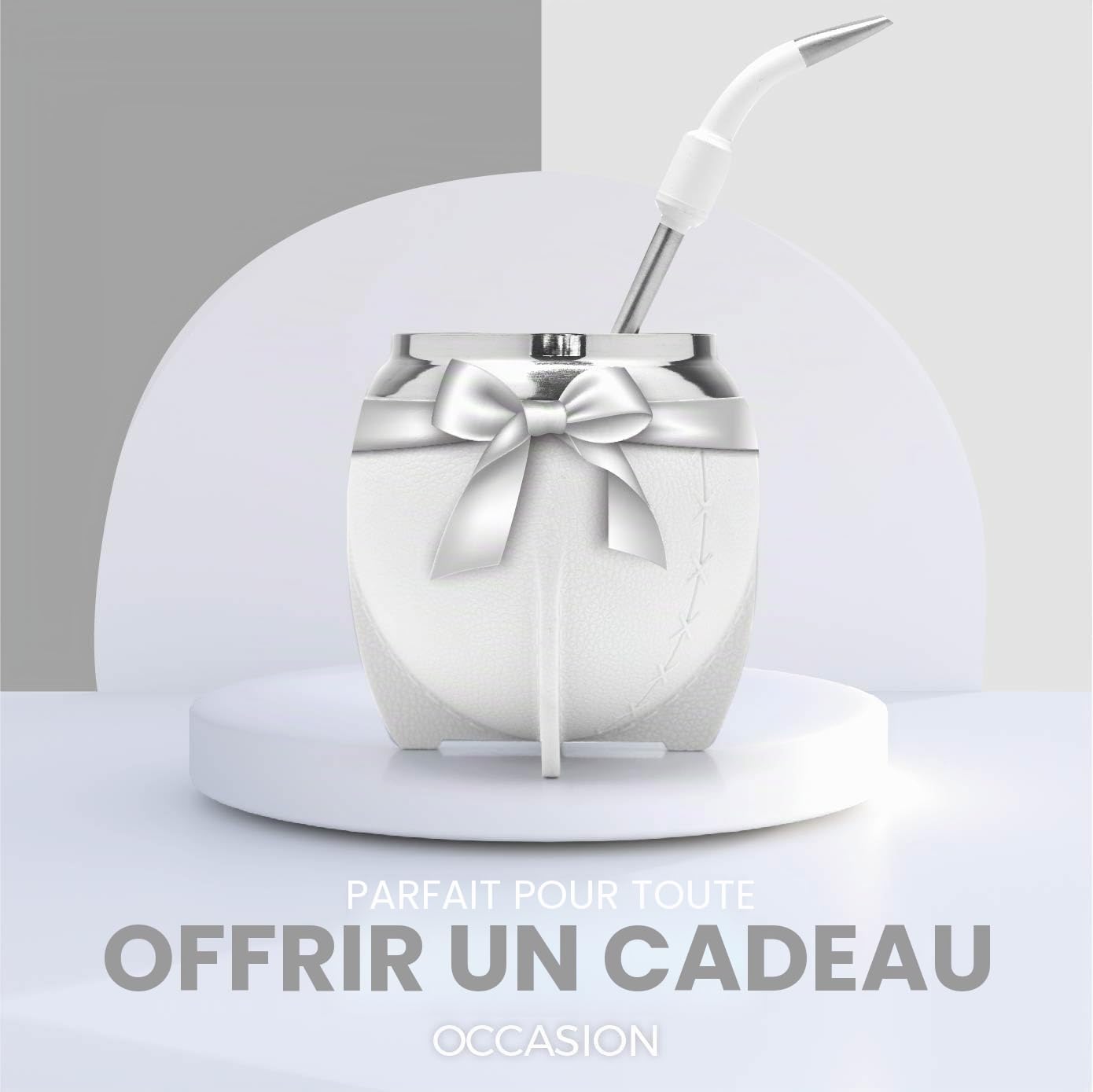 BALIBETOV Ensemble Tasse et Bombilla Yerba Mate, Comprend une Calebasse en Acier Inoxydable, une Bombilla Mate de Qualité Premium et une Brosse de Nettoyage (Blanc)