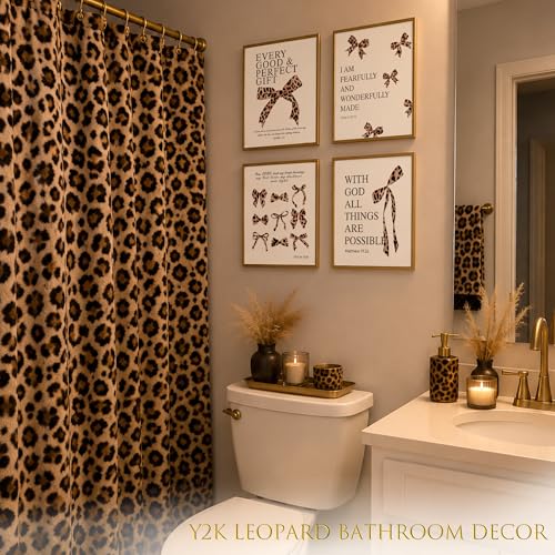 Image of LARTSFRO Coquette Leopard Bow Wall Art Decor Posters, Y2K Cheetah Print Room Decor Aesthetic Bible Verses Inspirational Wall Art for Teen Girls Bedroom Dorm Bathroom, 10x8 Inch Set of 4 Pcs Cheetah Bow Pictures (UNFRAMED)