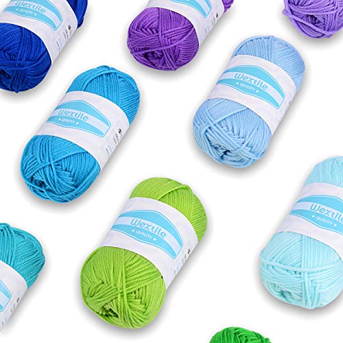 Wextile 50G Large Yarn Bonbons 1200M Total Knitting And Crochet Yarn Including 12 Multicolour Yarns And Learning Materials For Starter Kit #TOP3