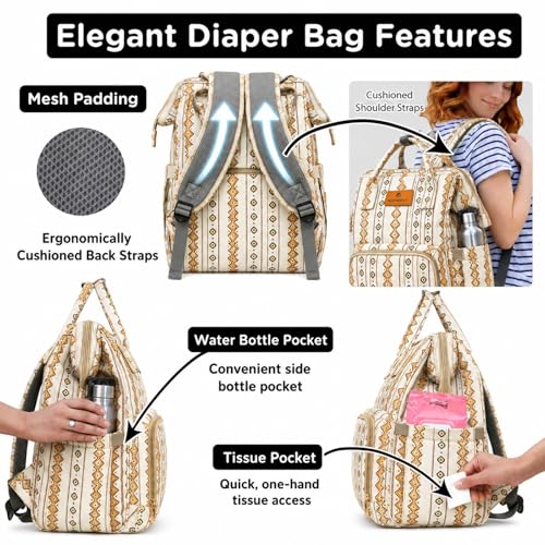 Image of Motherly Patented Diaper Bag Backpack for Moms | Waterproof Baby Travel & Maternity Bag |Spacious Nappy Bag with Multiple Compartments, Insulated Bottle Pockets & Warranty (VivaLuxe Series)