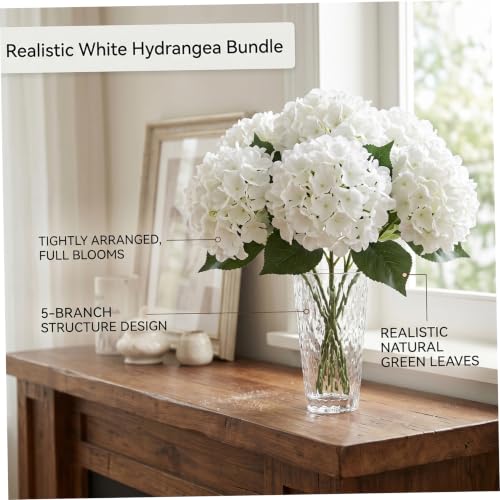Hortensias artificiales blancas en pack de 6 flores para decoración exterior de 45 cm 6