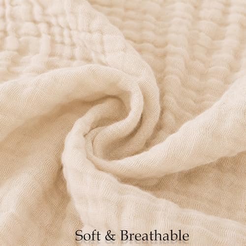 Image of Aablexema Muslin Baby Blanket Set of 2, Beige & Coffee | 6-Layer, 43 x 43 Inches, Newborn Toddler, Bath Towel Swaddle Wrap, For Boys Girls