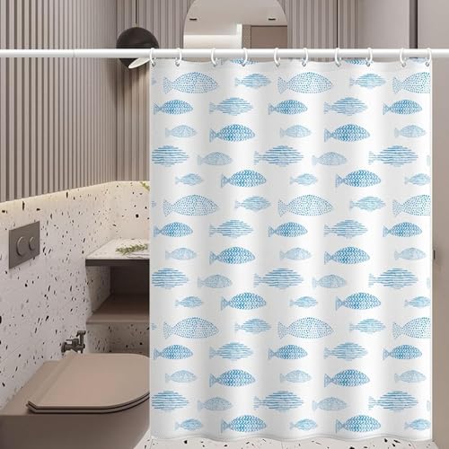 Luowenji Rideau de Douche 120x180 Poisson Bleu Rideau Douche Anti Moisissure Abstrait Rideaux Douche Imprimé 3D Tissu Lavable Polyester pour Baignoire Salle...