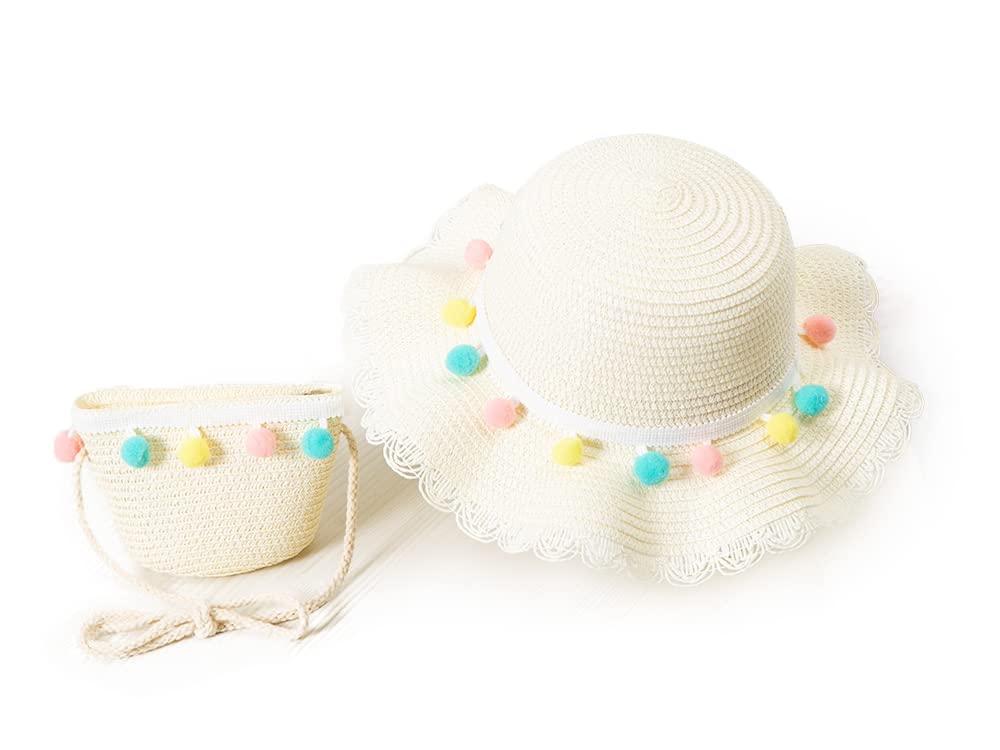 VRITRAZ Comfortable Straw Summer Green Beech Hat and Handbag Perfect Combo for Kids