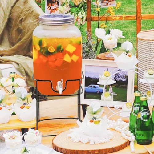 Image of 5 Liter Glass Beverage Dispenser with Tap & Stand, Ice Drink Dispensers for Water, Juice, Cocktails, Detox Drinks & More Perfect for Party,Home & Restaurants, Weddings Decoration (VM-08)
