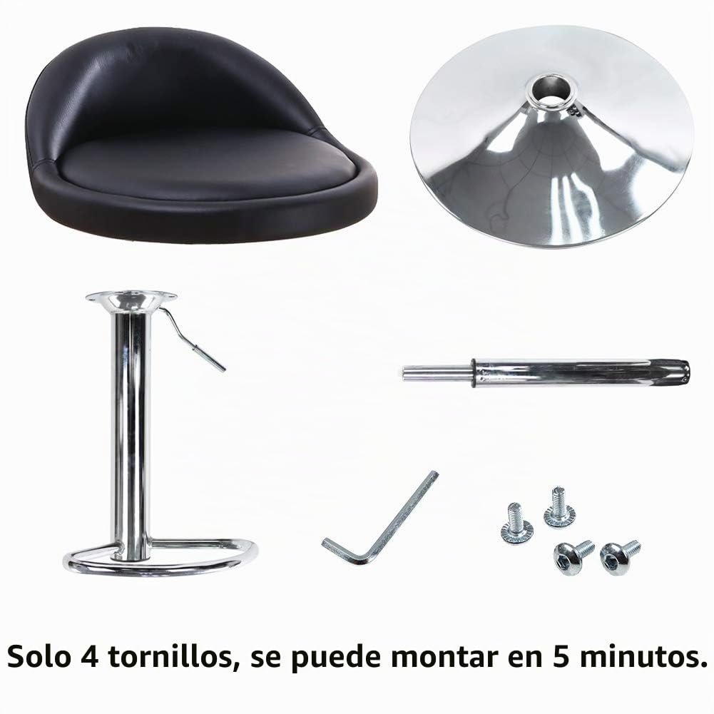 KKTONER Taburete de Bar Redondo Piel sintética con reposapiés de Altura Ajustable Giratorio Color Negro