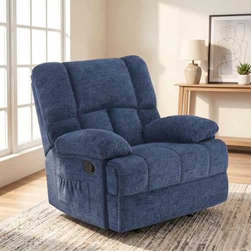 Image of Oversized Rocker Recliner Chair with Adjustable Backrest, Blue