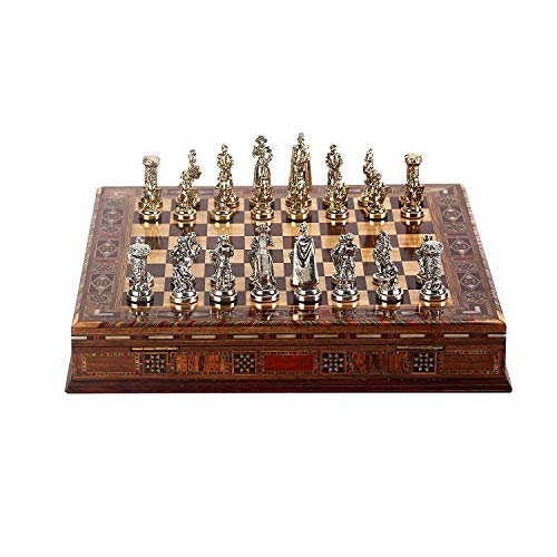 Jeu d'échecs médiéval en métal armée Britannique échiquier bois massif naturel pour adultes