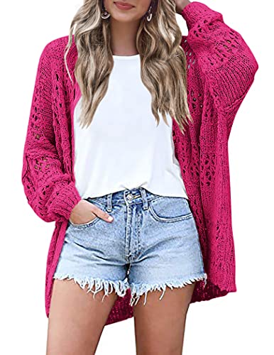 Image of HOTOUCH Lightweight Crochet Cardigan for Women Long Sleeve Open Front Knit Oversized Cardigans Sweaters