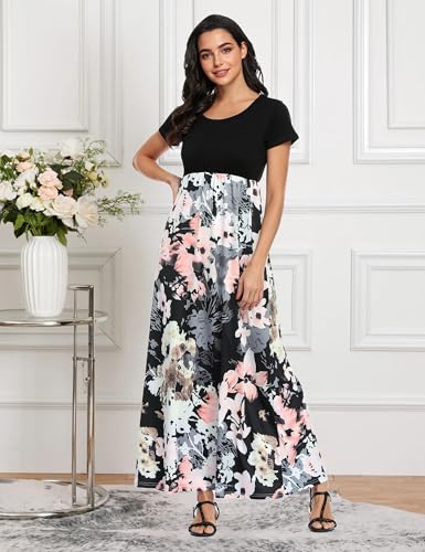 Image of Lacavocor Womens Short Sleeve Maxi Dresses Empire Waist Long Dress