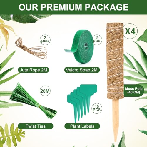 Vicloon Moss Pole, 4pcs Coir Totem Pole, Coir Moss Sticks for Indoor Plants Climbing Creepers - Image 2