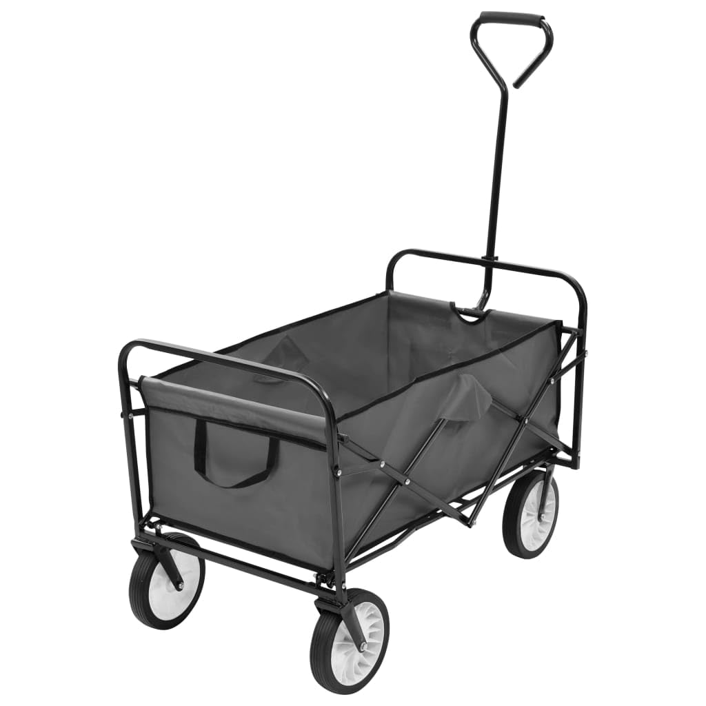 Carrello pieghevole in acciaio con portata di 75 kg, ruote anteriori girevoli a 360° e maniglia imbottita per un facile trasporto di carichi in giardino o in casa.