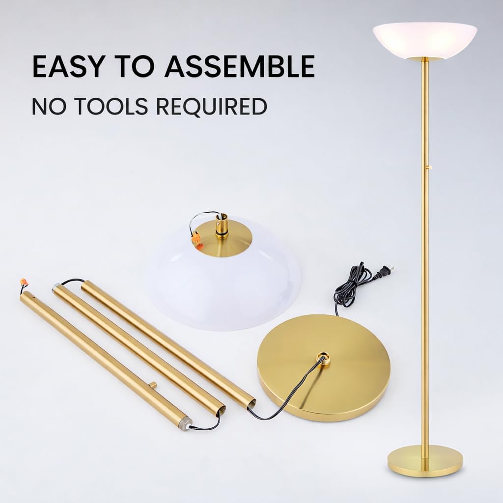 Modern Floor Superlamp 10000 Lumen - LED 75W, Dimmable 5 Changing Color, 85 CRI All Around Light, Tall Corner Standing Lamp with Cement Base and Acrylic Shade, Glare Free UpLight Kit Ready - White