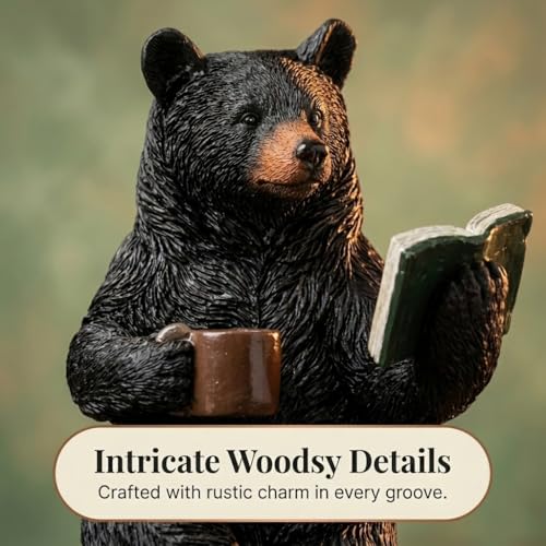 Figura de oso negro leyendo libro decoración rústica miniatura 4