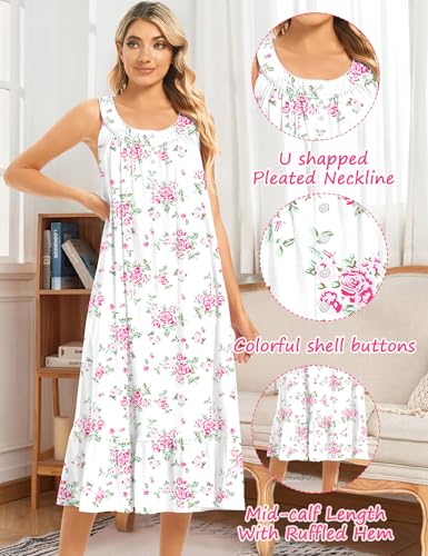 Image of MZROCR Cotton Nightgowns for Women Soft Sleeveless Night Gown for Adult Women Ruffle Sleepwear