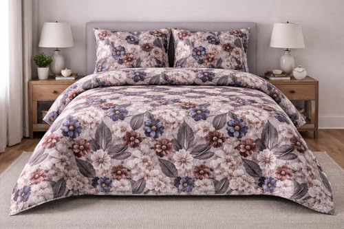 Image of Skyla 7D Bedsheet Double Bed Super King Size with 2 Pillow Covers | Size 108 x 108 Inch | 260 TC Cotton Floral Breathable | Super Soft Printed Embossed Coca