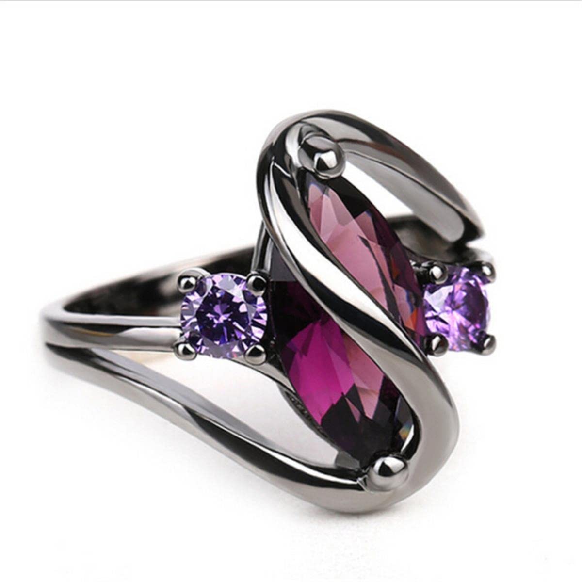 YAHOYA Female Purple Crystal Ring Vintage Black Gold Engagement Rings For Women Luxury Hollow Zircon Wedding Band Ring