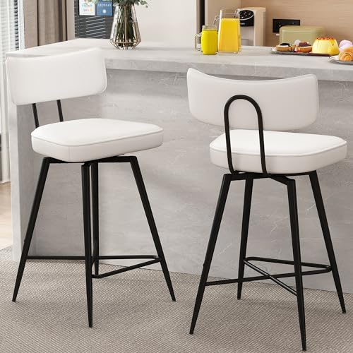 Image of GXJ Bar Stools Set of 2, Kitchen Counter stools with Backs and Metal Legs
