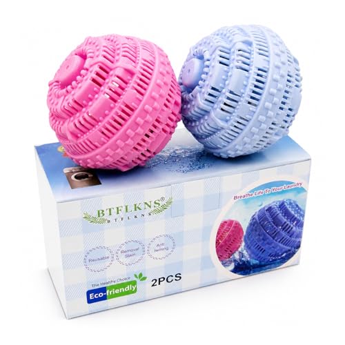 Laundry Balls Set Eco-Friendly Super Washing Machine Laundry Ball All Natural Washer Ball Laundry Detergent Alternative Household Can Be Reused 2000 Washings(2pcs Balls Pink Blue)