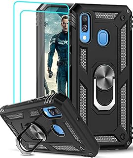LeYi Galaxy A40 Case with Ring Holder Kickstand, Full Body Protective Silicone TPU Personalised Shockproof Tough Armour Phone Cover and 2 Tempered Glass screen protector for Samsung Galaxy A40 Black
