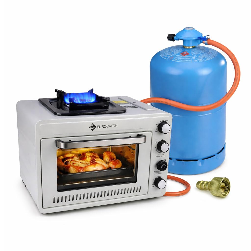 Tragbarer Gasofen für 227 g Gaskartuschen – Campingofen mit Brenner – 25,2 Liter – 2,1 kW – Elektronische Zündung – Outdoor & Zuhause