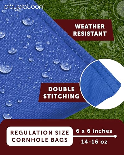 Image of Play Platoon Cornhole Bags Weather Resistant- Set of 8 Regulation Bean Bags for Tossing- Official Professional Size & Weight Corn Hole Bags Two Color All Weather Cornhole Beans Bag Set with Tote Bag