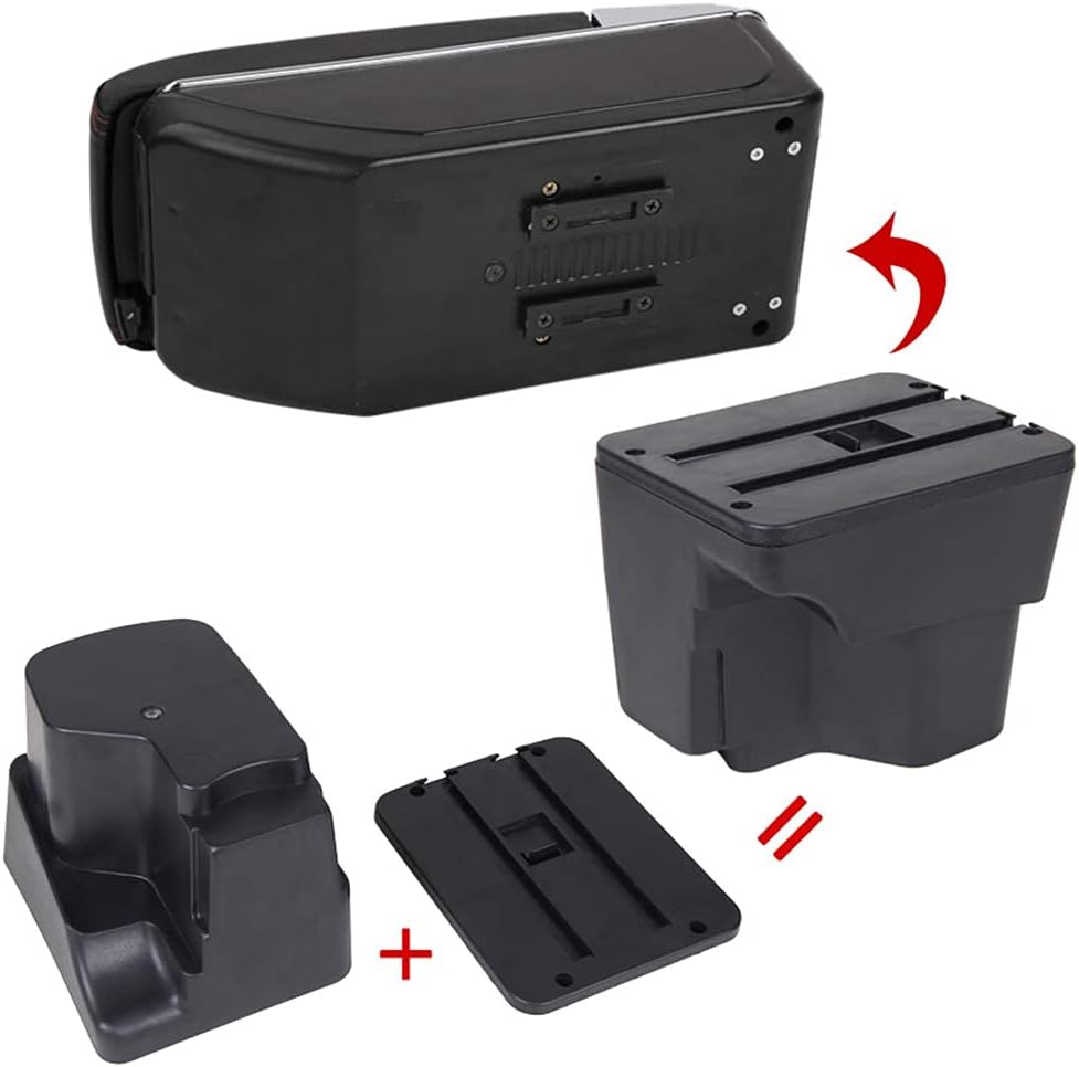 Armrest Box for Kia Rio 2012-2016 Double Layer Front Center Console Black Leather with Charging 7 USB Ports