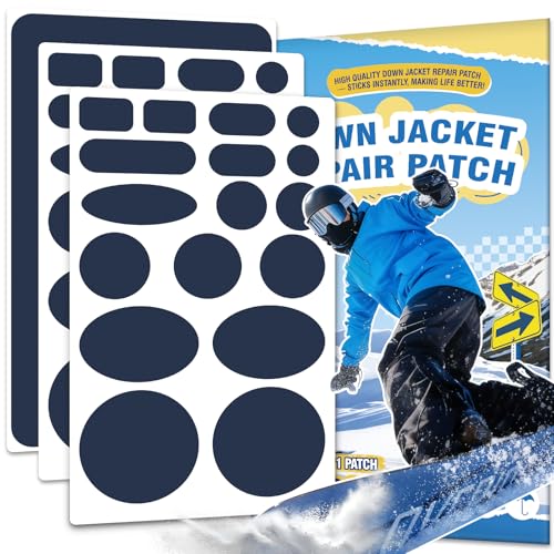 Daunenjacke flicken Reparaturset Marineblau, 35 Stück 25x15cm Flicken Daunenjacke Selbstklebend Stoff, Nylon Selbstklebender Wasserdichte Reparatur Patch für Zelten, Skianzüge, Jacken, Schlafsäcke
