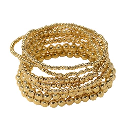 KBRPEY 7 peças pulseira para mulher menina pulseira de pérolas douradas empilháveis elástica conjunto de pulseiras jóias presente para aniversário de Natal aniversário, Tamanho único, CCB, Sem Pedra