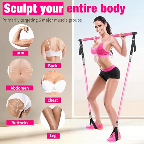 Pilates Bar Kit with Resistance Bands,Pilates Bar with Stackable Bands Workout Equipment for Legs,Hip,Waist and Arm,Exercise Fitness Equipment for Women & Men Home Gym Yoga Pilates