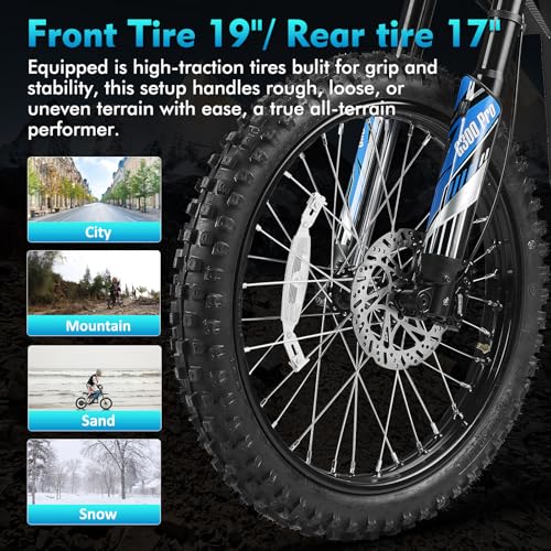 HAPPYRUN Electric Dirt Bike 6500W Peak Motor 72V 30Ah Battery Electric Bike for Adults 50MPH Top Speed 70+ Mile Range Ebike Hydraulic Brakes Electric Motocycle G300pro