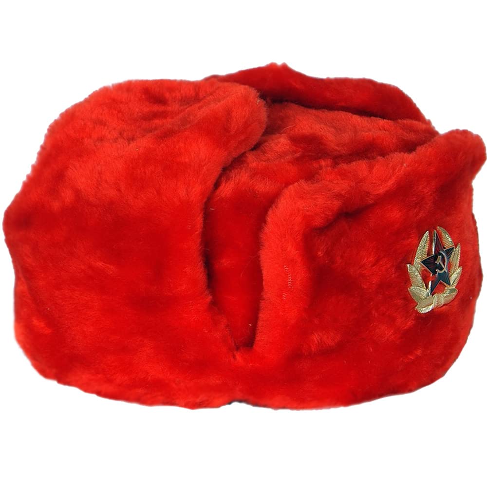 Uszanka czerwona Rosja czapka futrzana czapka zimowa schapka Ushanka schapka czapka pilotka czapka pelzmütze z kokardą, czerwony, 57-62
