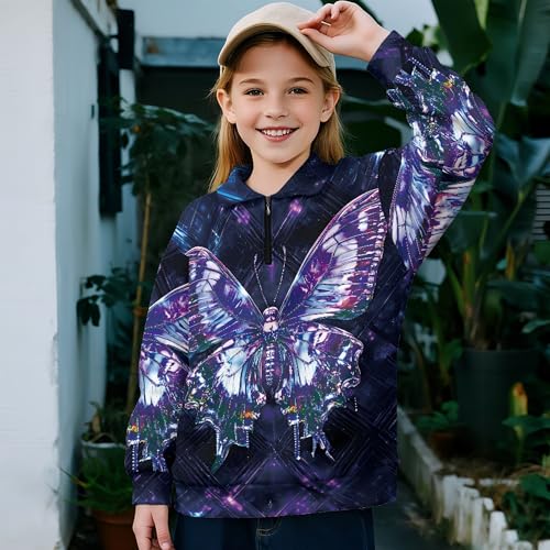 Image of AmzPrint Girls Graphic Quarter Zip Coat Long Sleeve Lightweight Oversized Athletic Running Hoodies For Kids Teen Girls