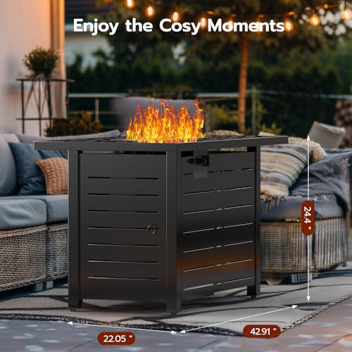 Xbeauty Fire Pit Propane Gas FirePit Table 43" Outdoor Fire Pit Rectangular Tabletop with Lid, Rain Cover, for Outside Garden Backyard Deck Patio